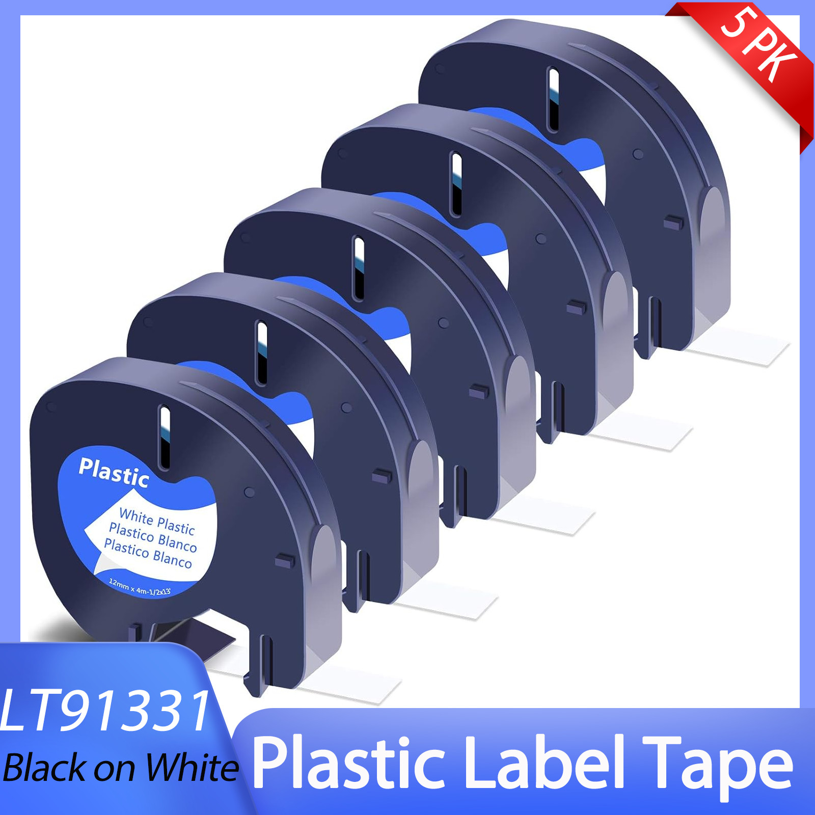 5Packs For Dymo 12mm LetraTag Refills White 91331 Fit for DYMO LetraTag QX50