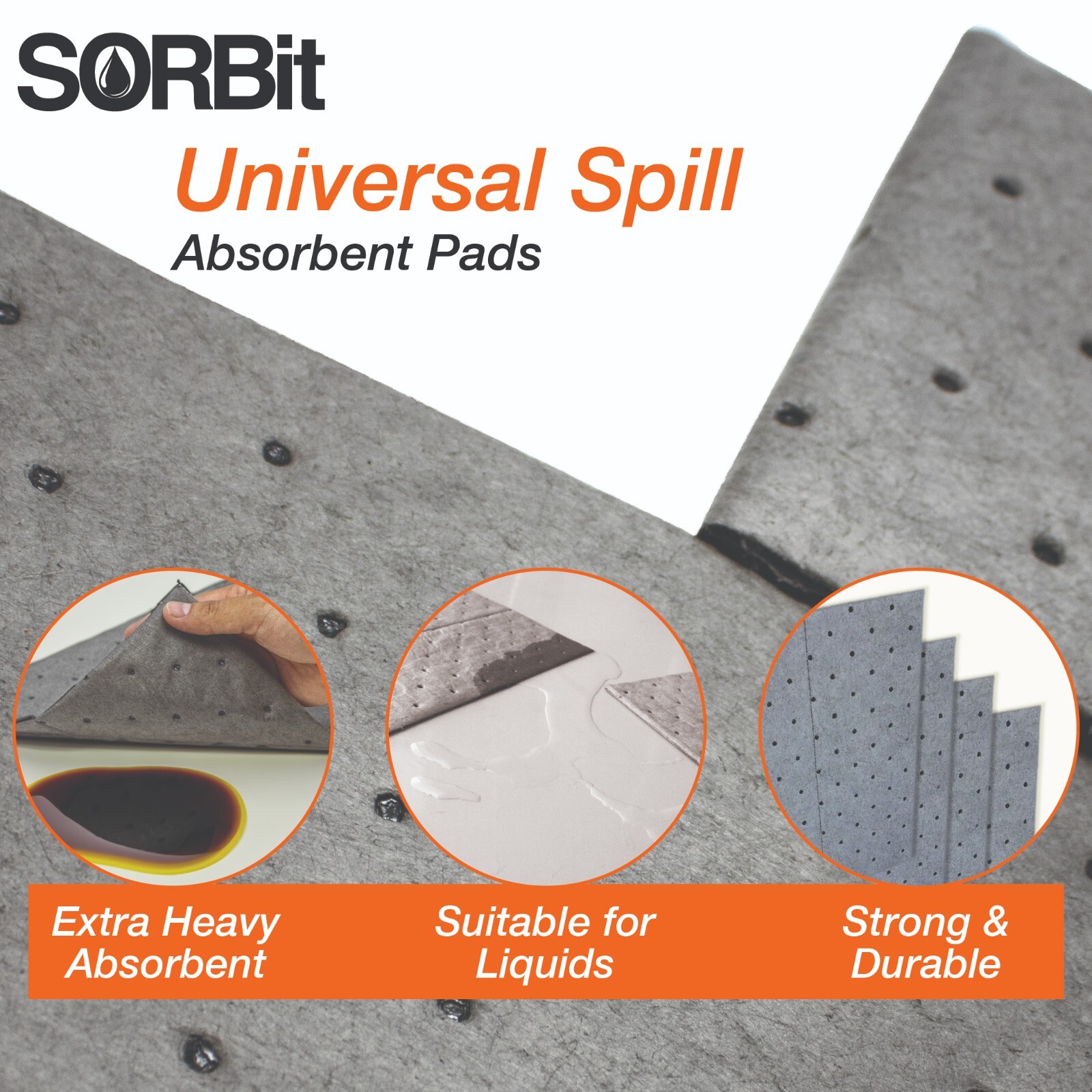 Heavyweight Universal Oil-Absorbing Pads (Grey) 10 inch x 13 inch – Pack of 100
