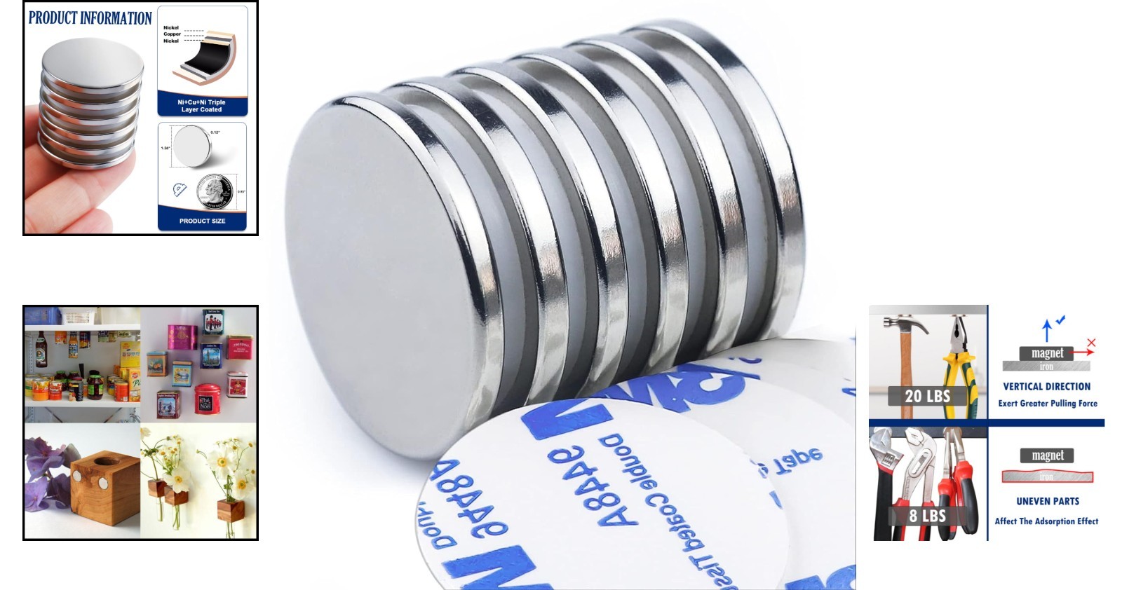 Versatile 6 Pack of 1.26″ Round Neodymium Magnets with Strong Adhesive