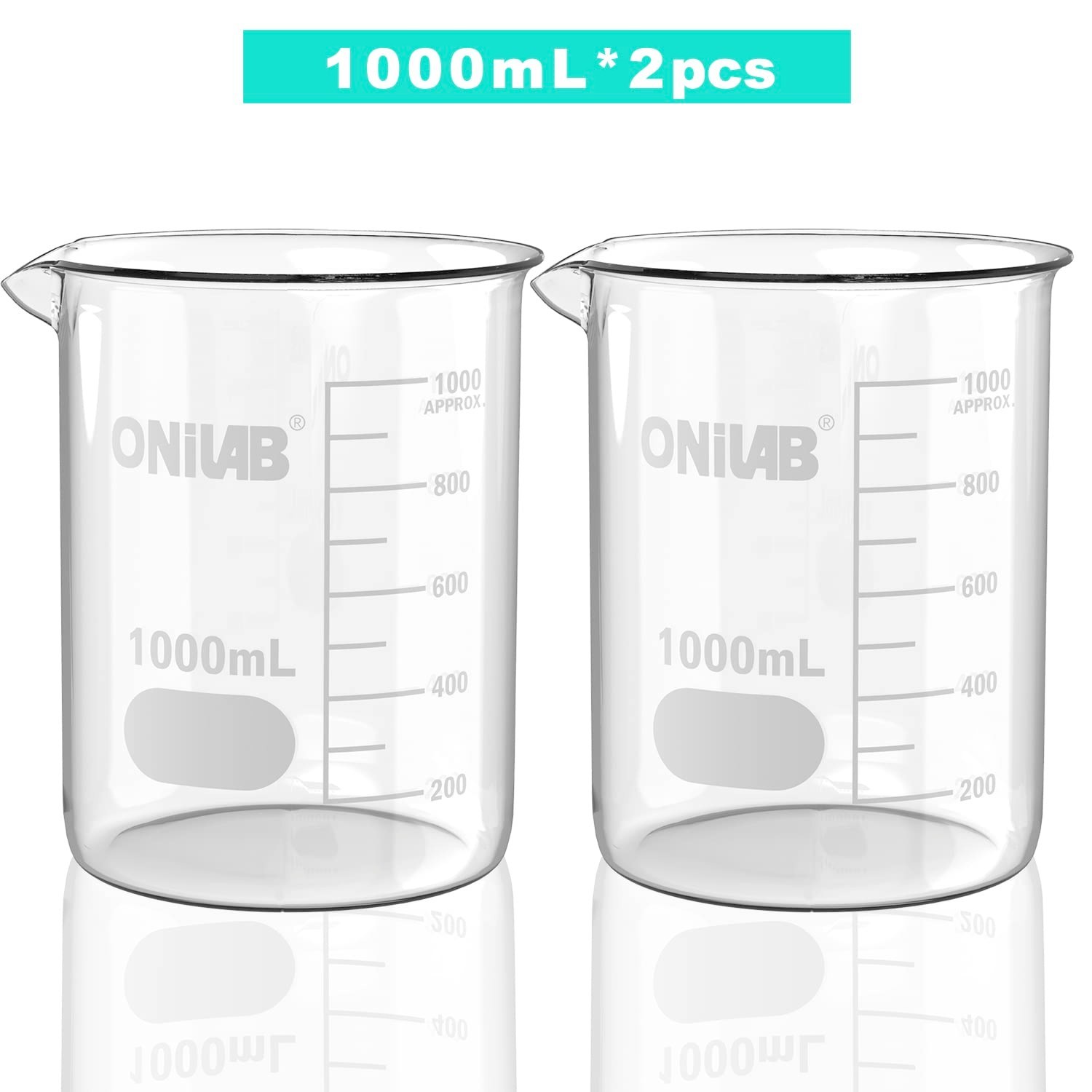 2pcs Scientific Griffin 1000ml Glass Beakers – Printed Graduation, Easy Handling