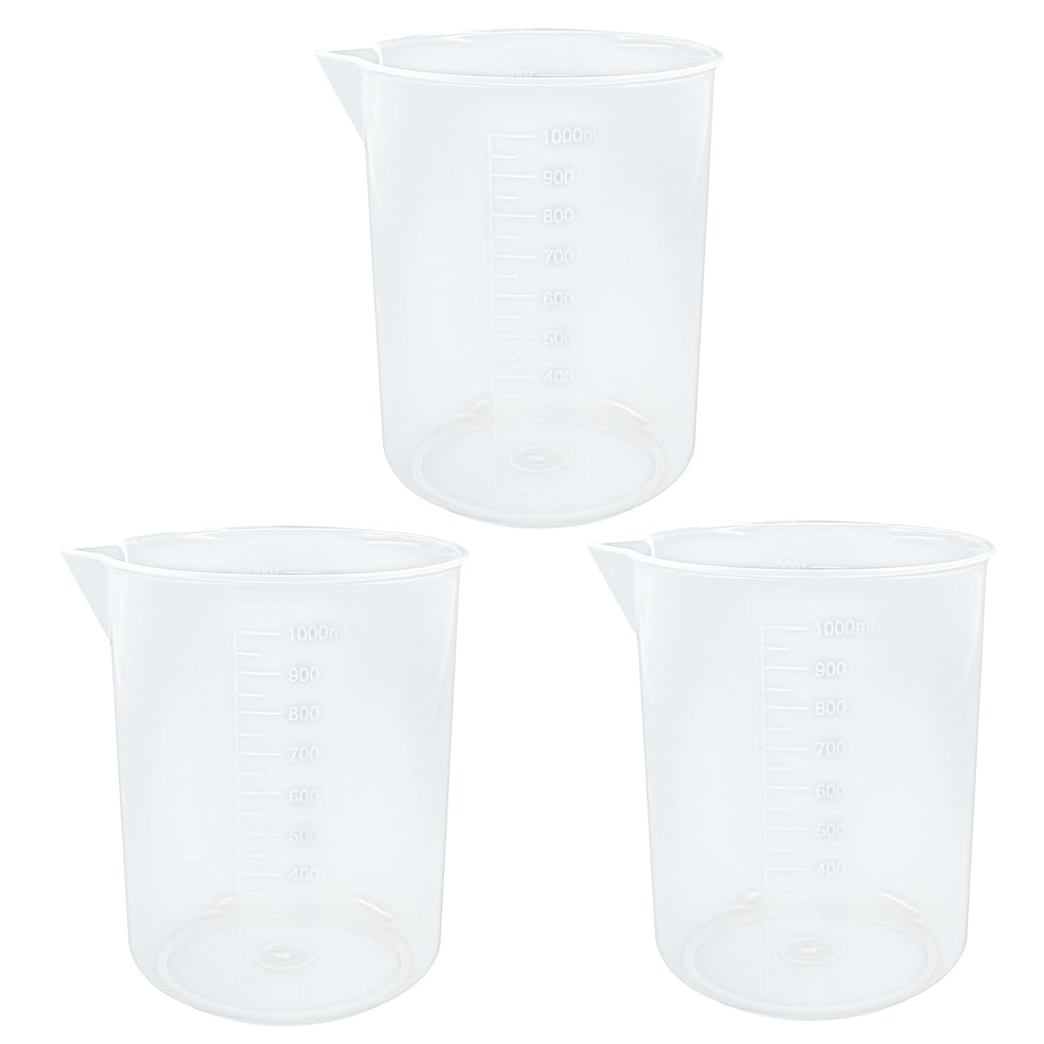 3pc 1000ml Plastic Graduated Beaker 1L Measuring Cup Set Transparent Mixing Lab