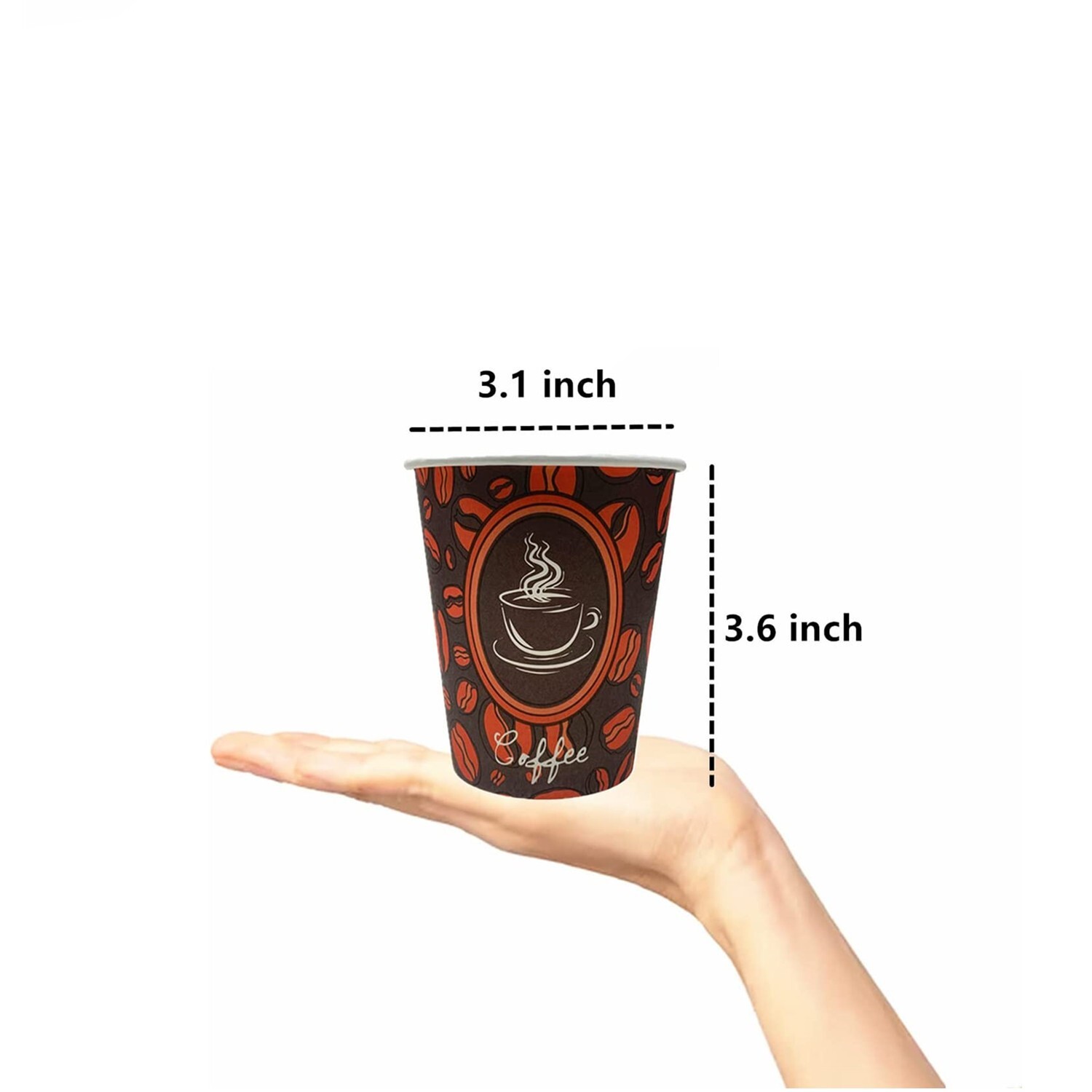 8oz Disposable Paper Cups Coffee Bean Design for Cold/Hot Drinking 50-1000 Pack