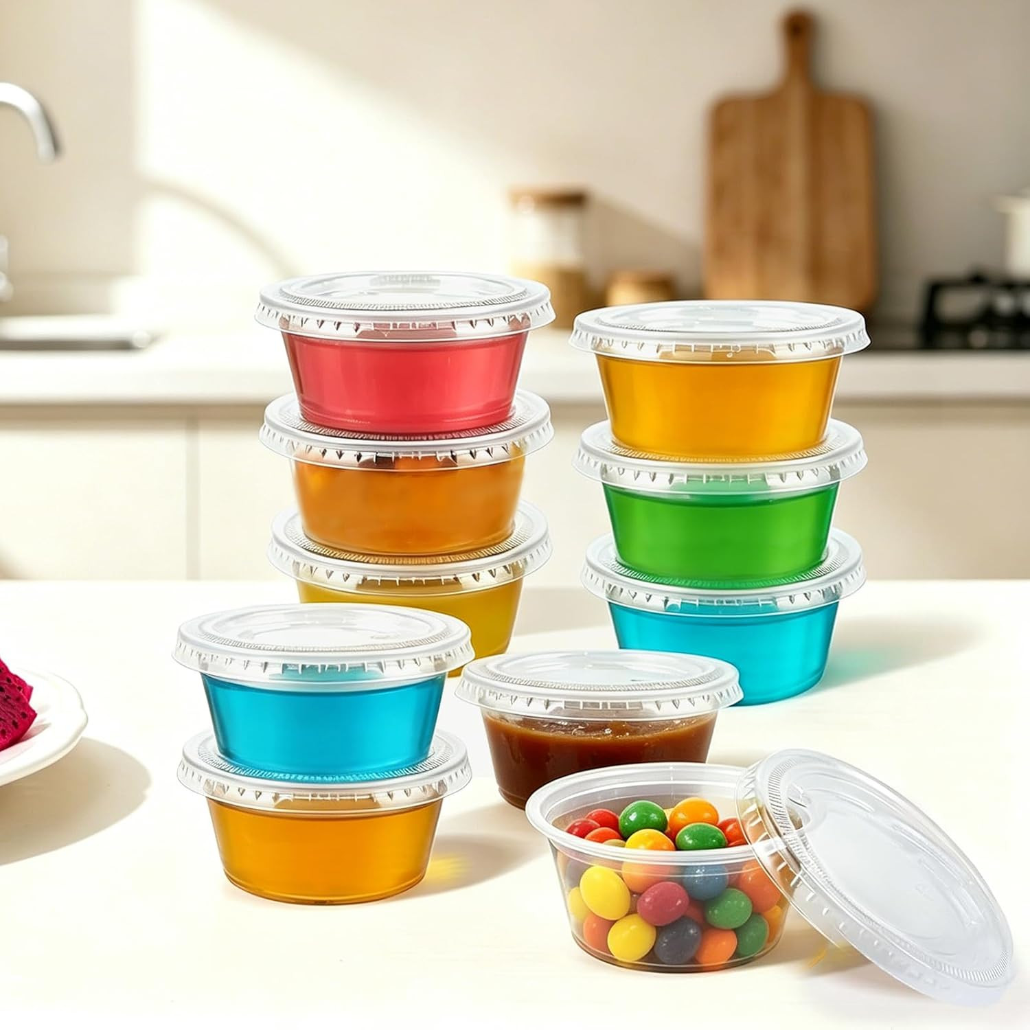 360 Set 2 Oz Jello Shot Cups with Lids, Small Plastic Food Portion Condiment Cup