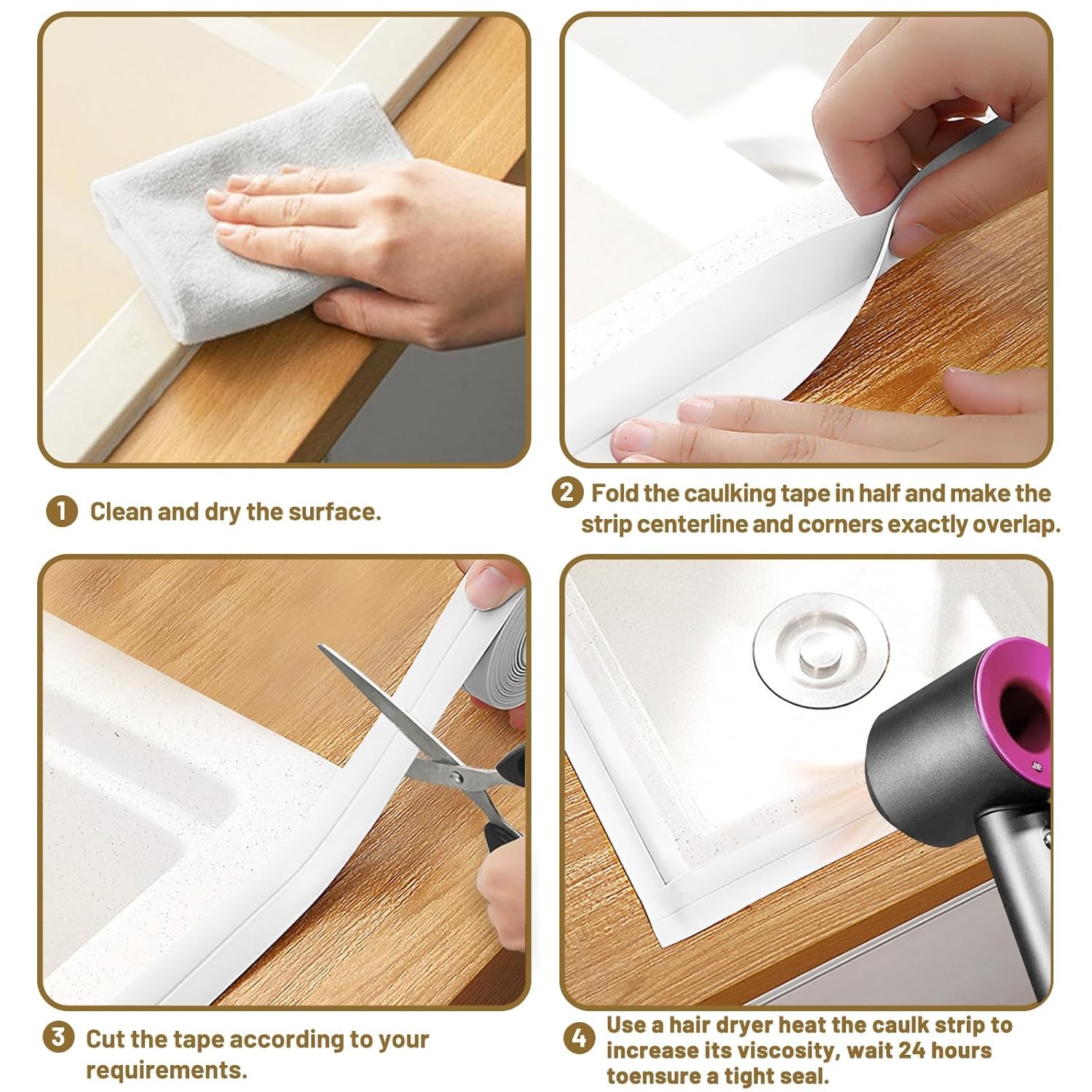 2 Rolls Caulk Tape Waterproof Self Adhesive Strip Kitchen Bath Sink Sealant