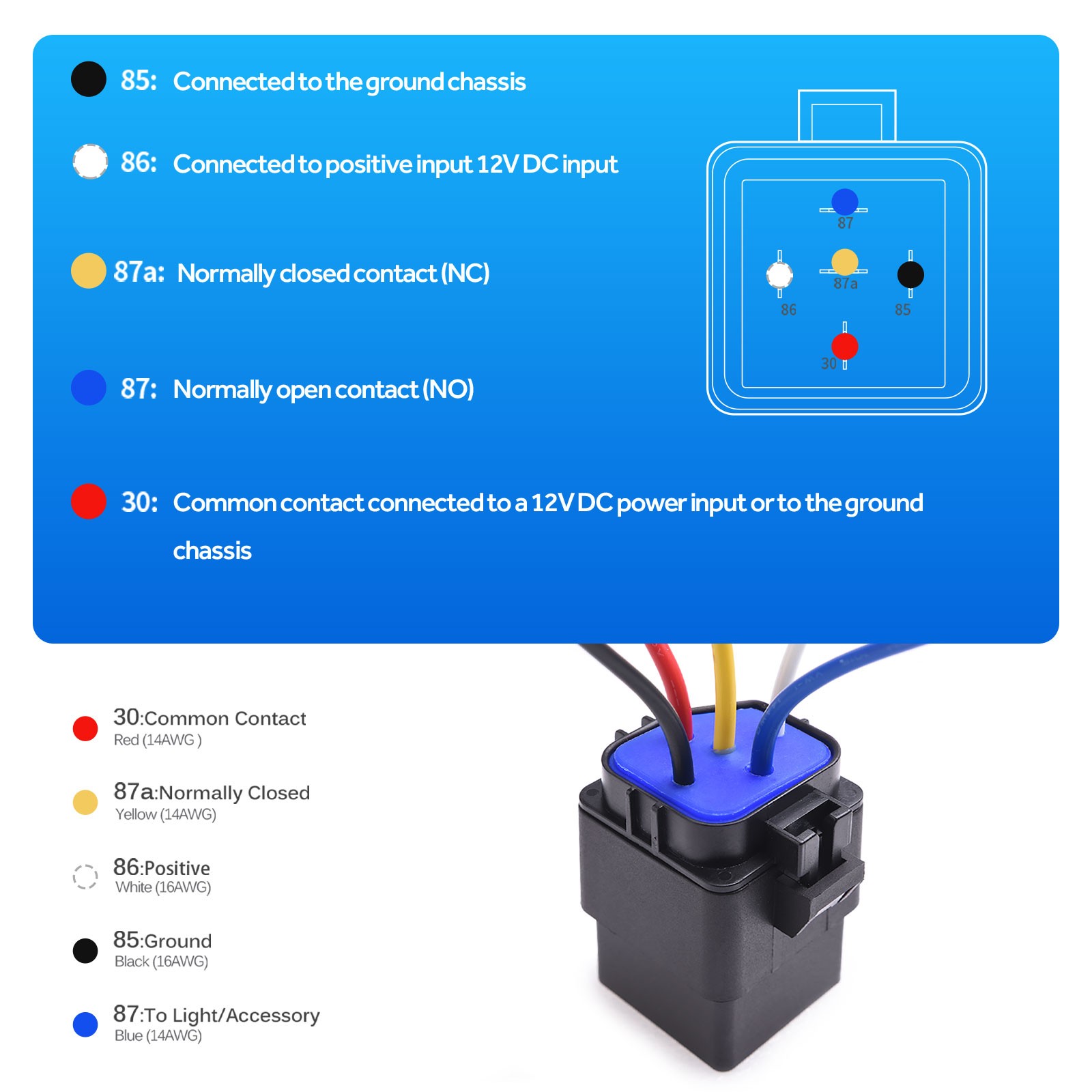 5 Pack Waterproof 12V 30/40A SPDT Relays, 14 AWG Harness & 5-Pin Hot Wire Set