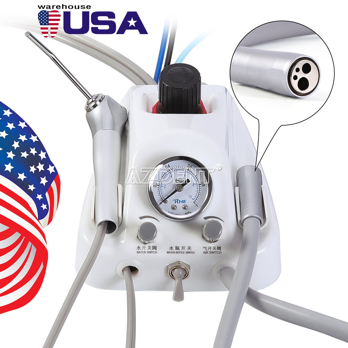 Portable Dental Turbine Unit 3 Way Syringe Work with Air Compressor 2/4 Holes US