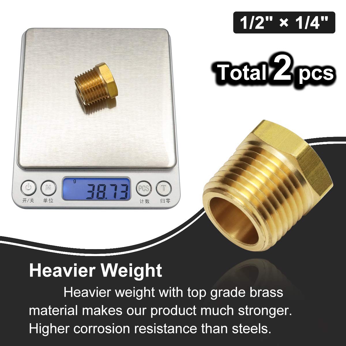 2pcs 1/2 Inch NPT Male to 1/4 Inch NPT Female Reducer Brass Pipe Hose Tube Fi…