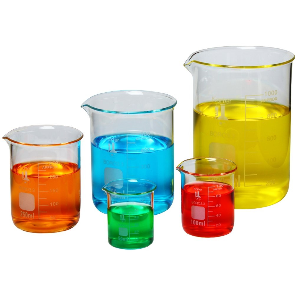 5 Pack Glass Lab Pyrex Beaker Set Measuring Cup 50/100/250/500/1000 ML White