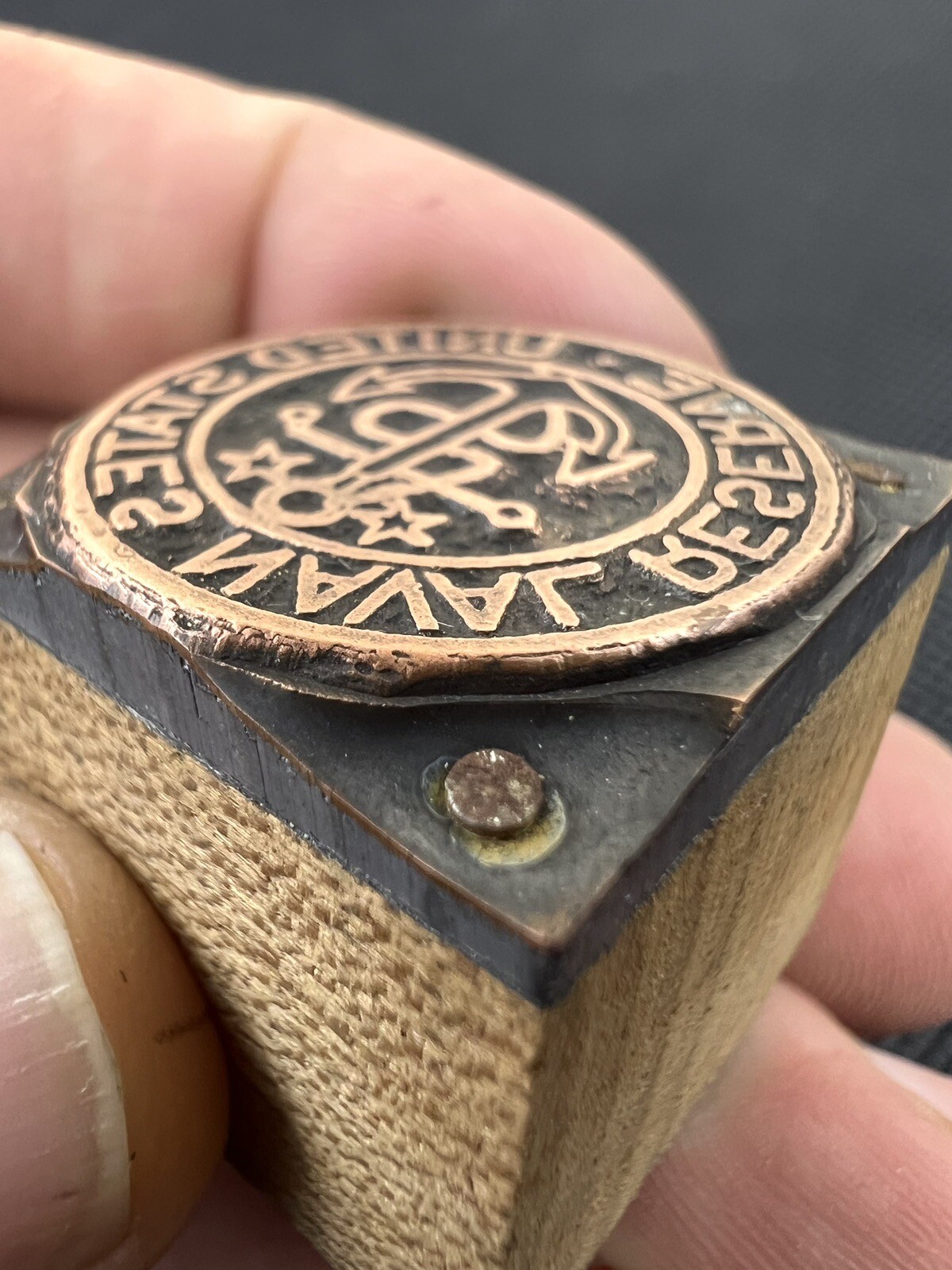 Vintage Letterpress Printing Block United States Naval Reserve Copper On Wood 1”