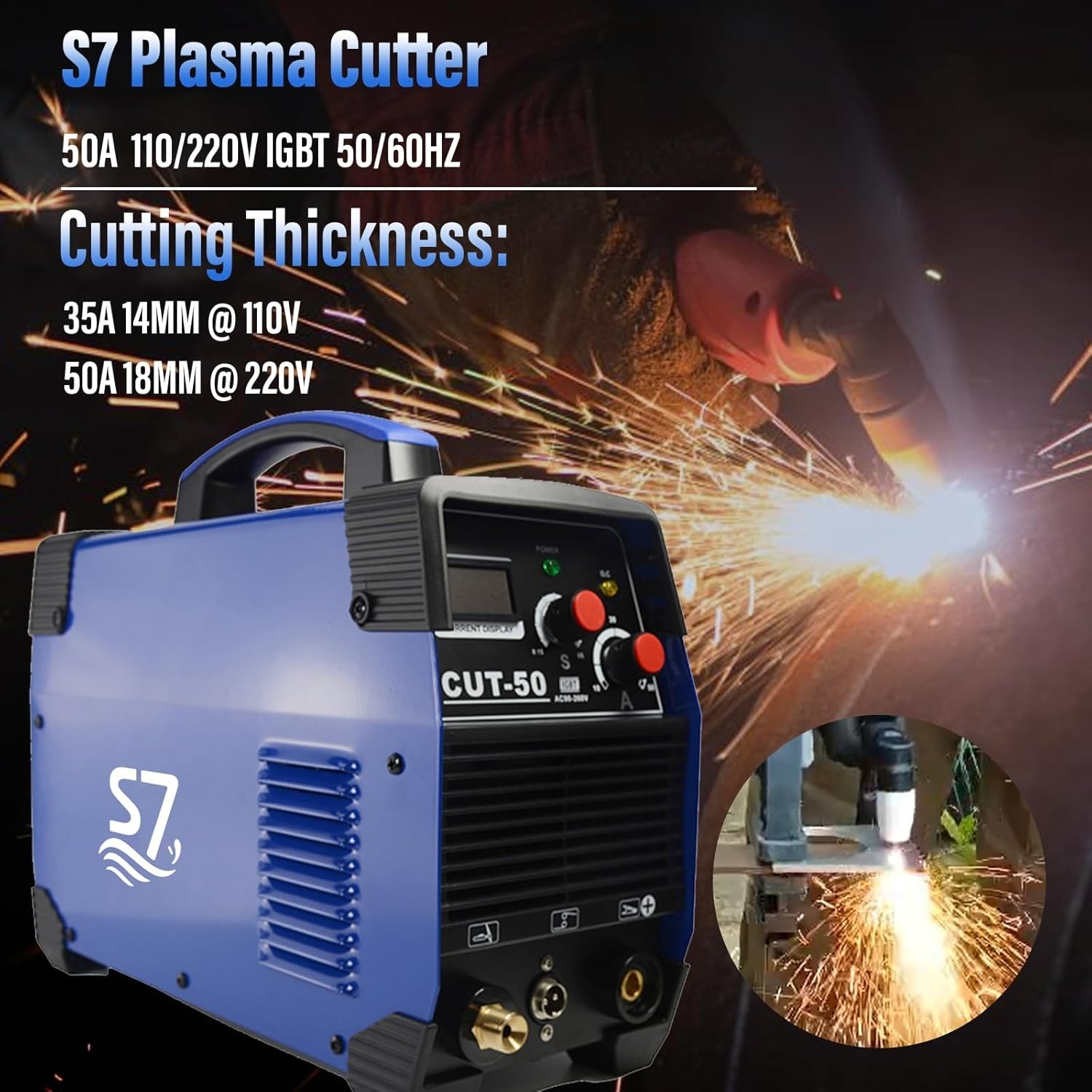 50A Plasma Cutter with LED Display, Dual Voltage 110V/220V, Clean Metal Cutting
