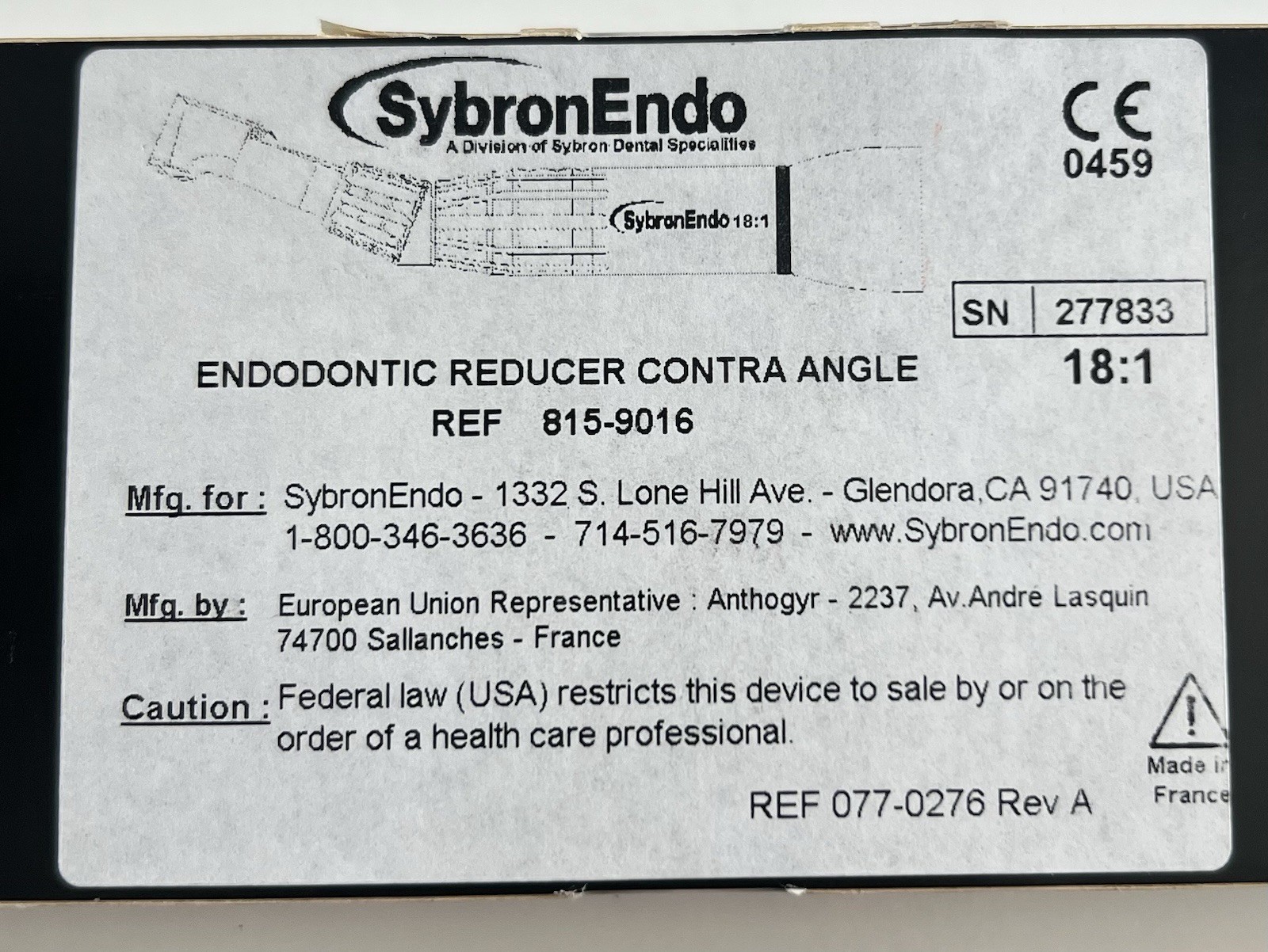 Kerr SybronEndo 18:1 Axxess Spring-Head Handpiece 815-9016 Endo Contra Angle