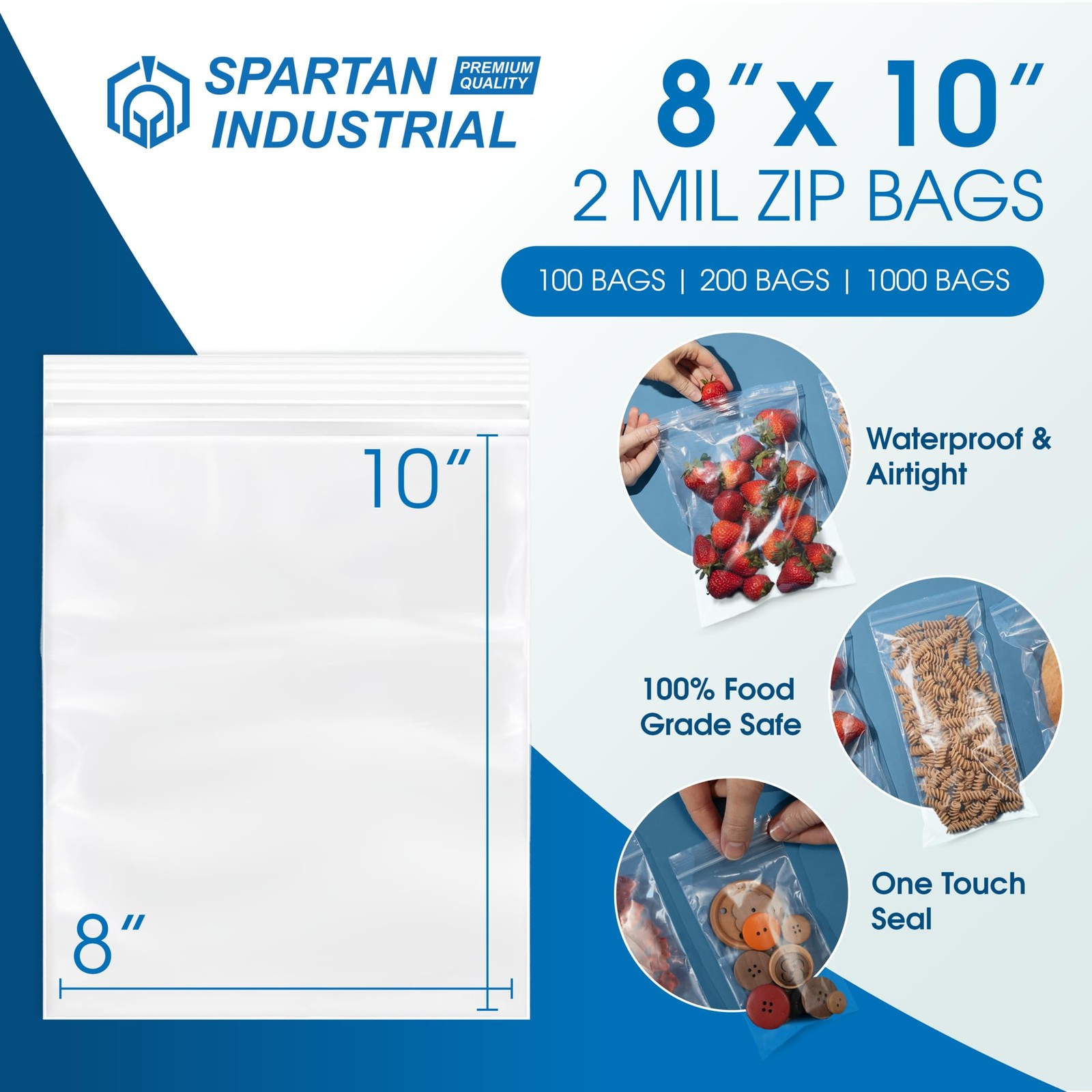 – 8” X 10” (1000 Count) Quart Clear Reclosable Zip Plastic Poly Bags with Res…