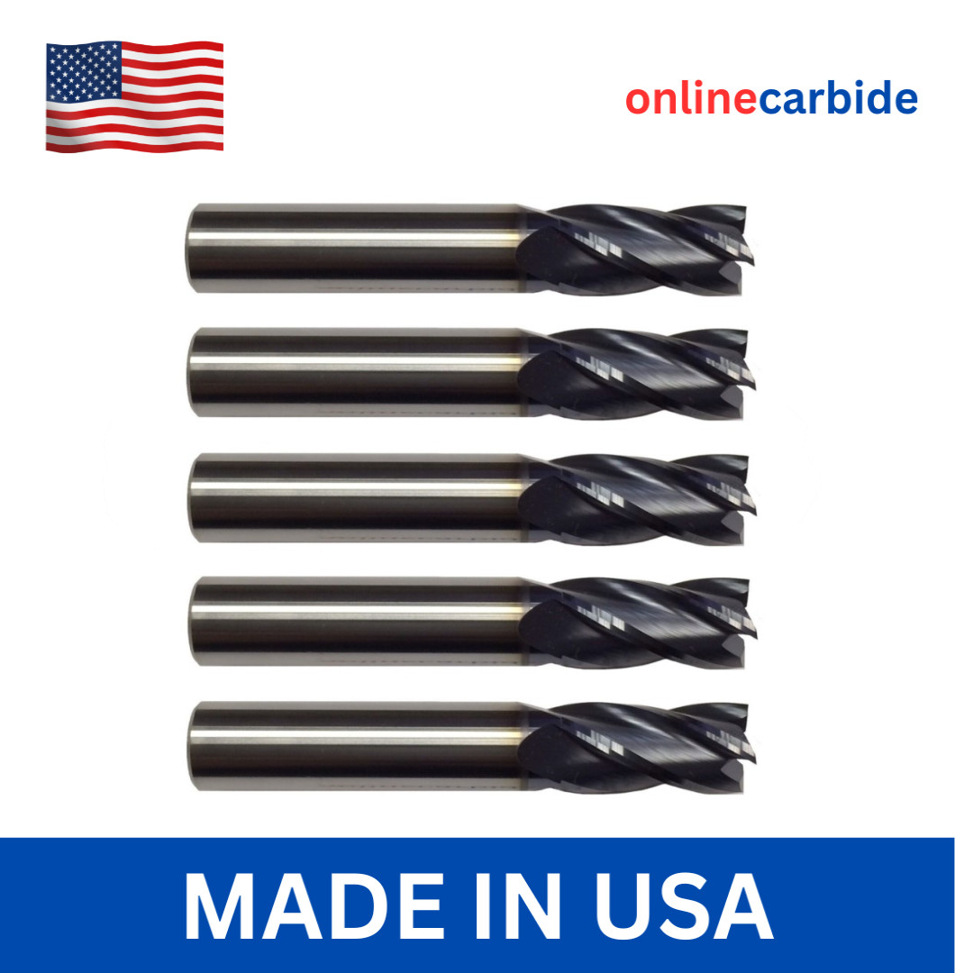 5 PCS 1/2″ 4 FLUTE CARBIDE END MILL – REGULAR LENGTH – TiALN COATED