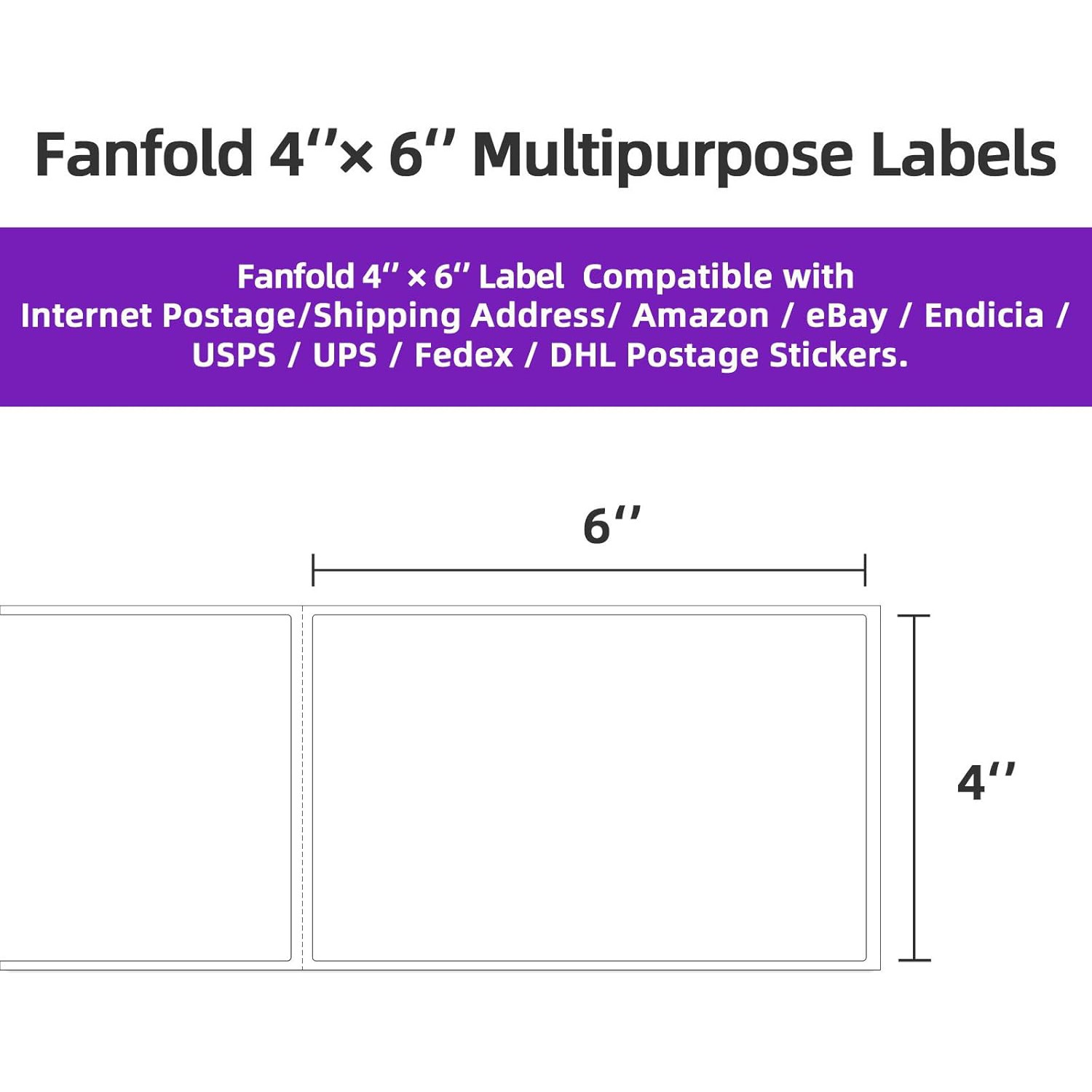 500 4″ x 6″ Fanfold Direct Thermal Shipping Labels Perforated for Zebra & Rollo