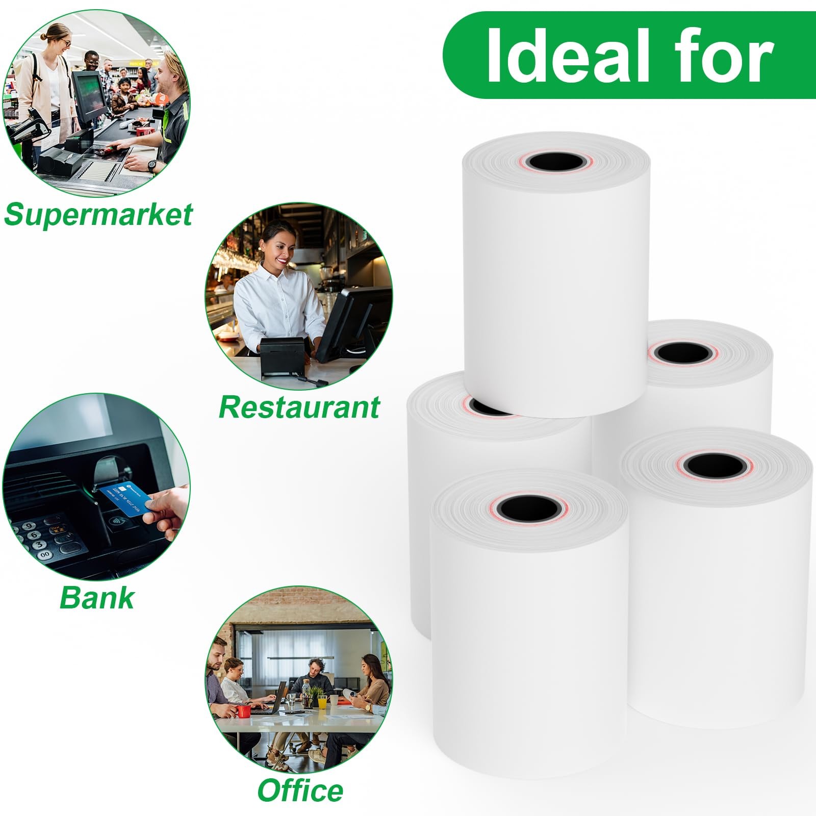 Thermal Paper Rolls 2.25 X 50 Ft, 5 Rolls Credit Card Paper Thermal 2 1/4″ X 50′