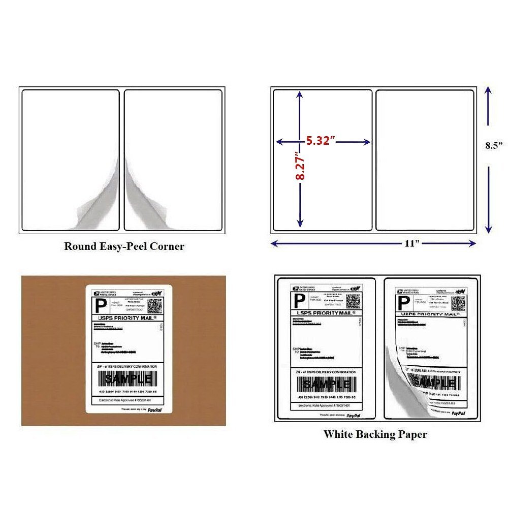 200-4000 Half Sheet Shipping Labels Page 8.5×5.5 Self Adhesive Round 2 Per Sheet