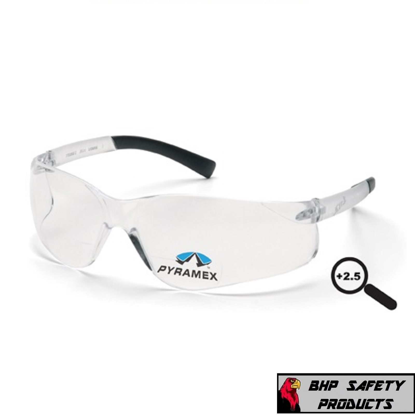 PYRAMEX ZTEK READER SAFETY GLASSES CLEAR BIFOCAL +2.5 RX LENS S2510R25 Z87+