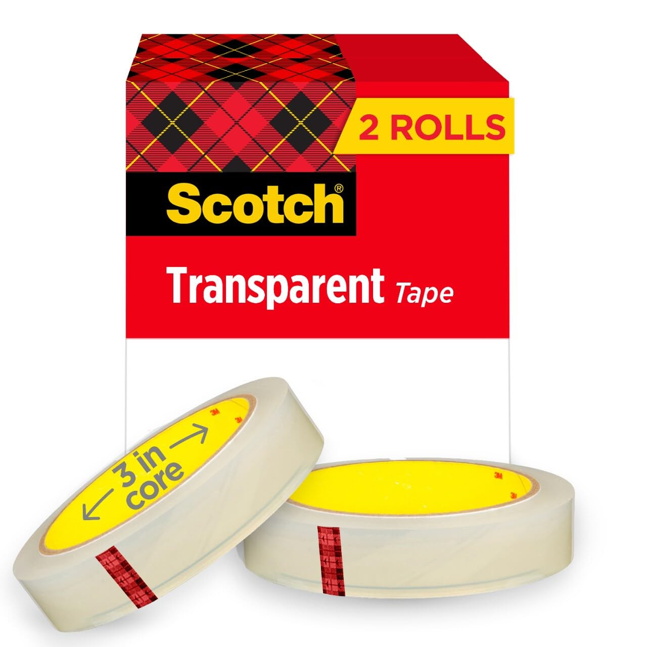 Scotch Transparent Glossy Finish Tape 3/4 x 2592 Inches 3 Inch Core 2 Roll…