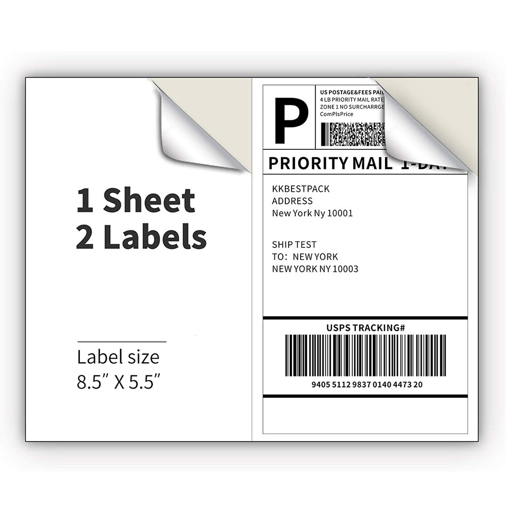 Shipping Labels 2 Per Sheet 8.5 x 5.5″ Half Sheets Blank Self Adhesive 220-4400