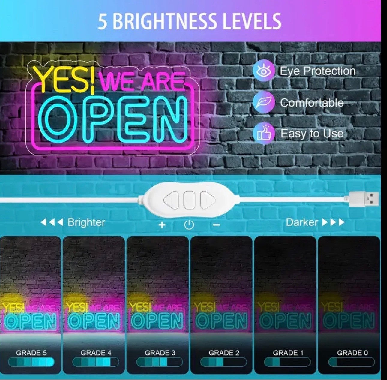 Vibrant “YES! WE ARE OPEN” Neon Sign – USB or Battery Powered, Bright Multicolor